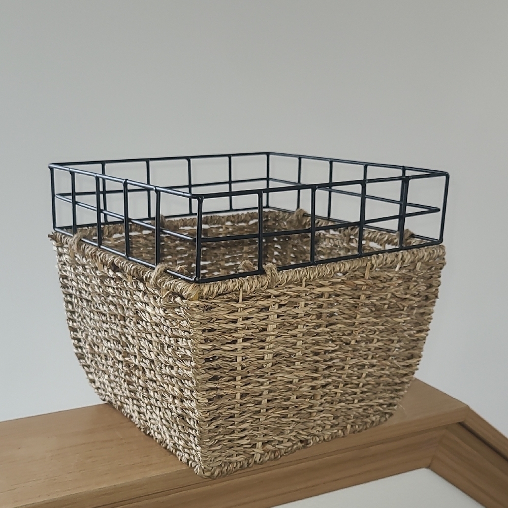 Woven Basket with Black Metal Frame